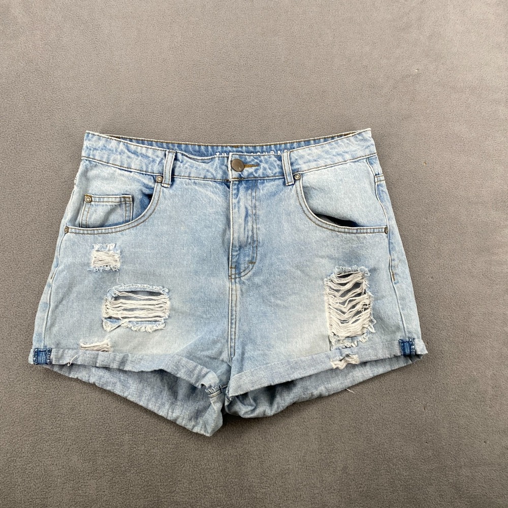 Womens Boyfriend Shorts 10 Blue Denim Cotton Light Wash Cuffed Hem Distressed